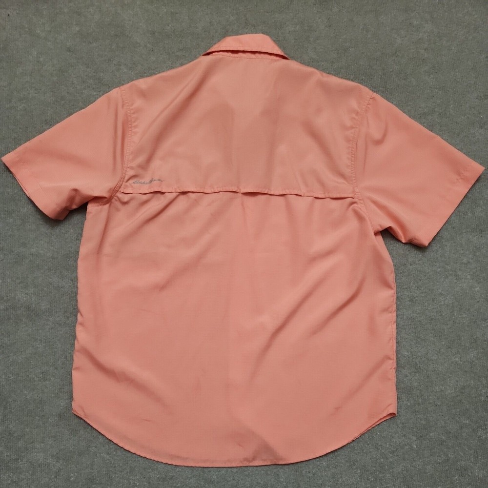 Eddie Bauer Fishing Hiking Vented Men Button Shirt M Coral Pink Roll Tab Sleeves - Picture 6 of 9